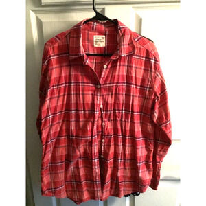 American Eagle womans red plaid shirt large